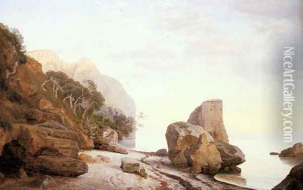 Rocks Along the Shore Oil Painting - Janus Andreas Bartholin La Cour