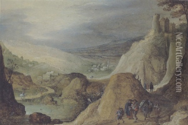 Gebirgslandschaft Mit Reisenden Oil Painting - Joos de Momper the Younger