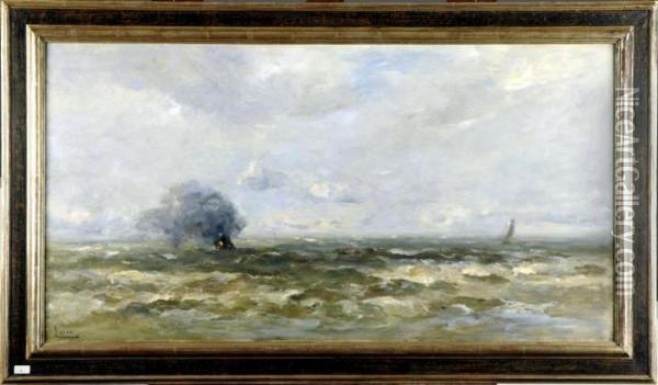 Marine Avec Voilier Oil Painting - Louis Artan De Saint-Martin