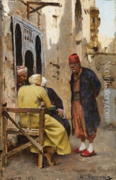 Les Joueurs, Vieille Rue Du Caire Oil Painting - Arthur von Ferraris