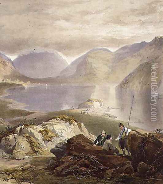Wast Water, detail of fishermen, from The English Lake District, 1853 Oil Painting - James Baker Pyne