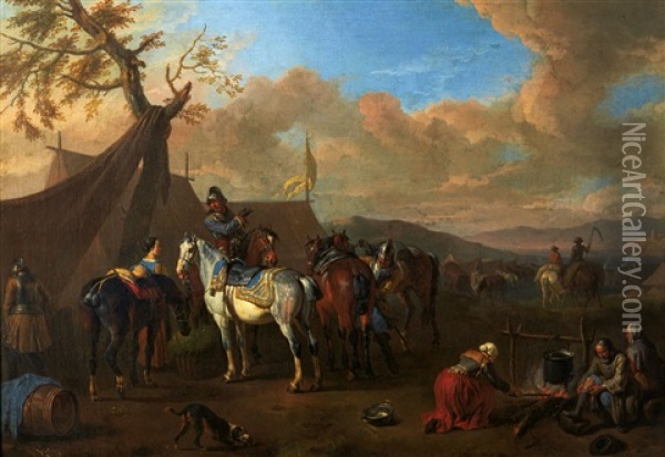 Groupe De Cavaliers Au Bivouac Oil Painting - Pieter Jacobsz. van Laer
