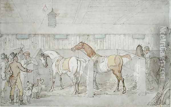 Interior of a Stable Oil Painting - Thomas Rowlandson