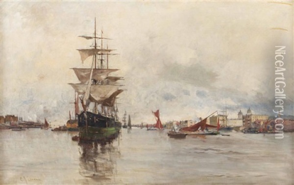 Shipping On The River Oil Painting - Charles James Lauder