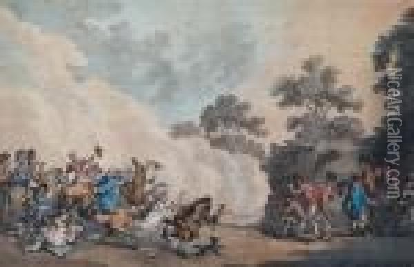 A Battle Scene Oil Painting - Thomas Rowlandson