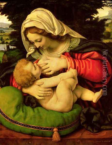 The Virgin of the Green Cushion, 1507-10 Oil Painting - Andrea Solario