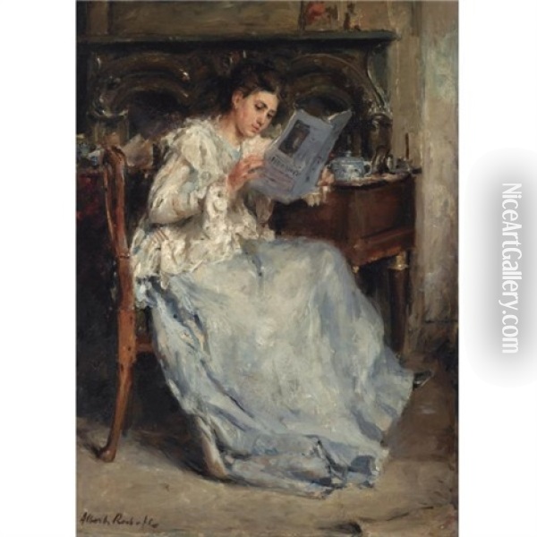 Tjieke Roelofs Reading Oil Painting - Otto Willem Albertus Roelofs