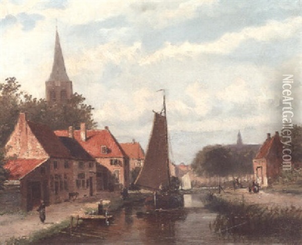 Figures On A Canal Oil Painting - Johannes Frederik Hulk the Elder
