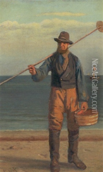 Fisker Ved Stranden Oil Painting - Hans Christian Koefoed