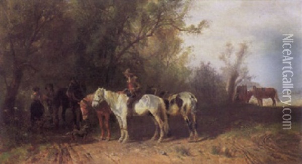 Bauern Mit Pferden Am Waldrand Oil Painting - Ludwig Hartmann
