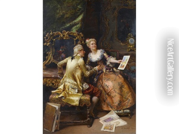 Her Drawing Master's Critique Oil Painting - Cesare Auguste Detti