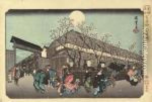 Yoshiwara Nakanocho Yozakura Oil Painting - Utagawa or Ando Hiroshige
