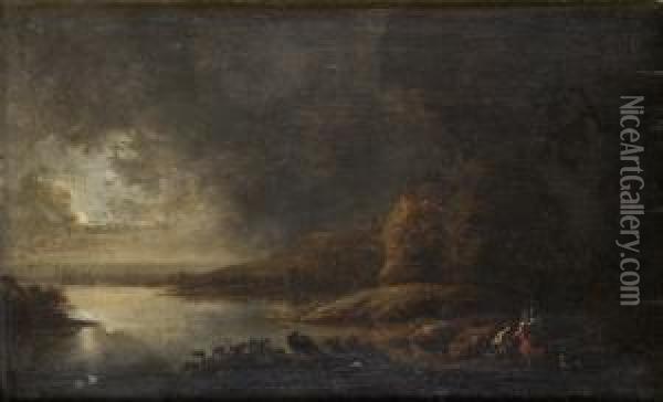 Klippigt Kustlandskap Med Figurer I Mansken Oil Painting - Theodor Caspar Von Furstenberg