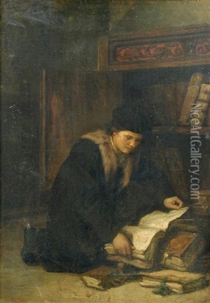 Portrait Of A Scholar In His Library (martin Luther?) Oil Painting - Hendrik Albert Van Trigt