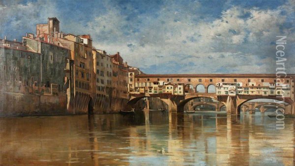 The Ponte Vecchio, Florence Oil Painting - Francesco Raffaello Santoro