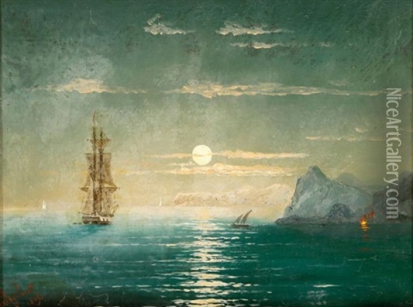 Segelschiffe Bei Vollmond Oil Painting - Ivan Konstantinovich Aivazovsky