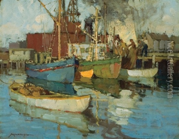 Harbor Life Oil Painting - Frederick J. Mulhaupt