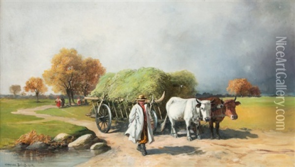 Ochsengespann Auf Der Landstrase Oil Painting - Wladyslaw Boncza-Rutkowski