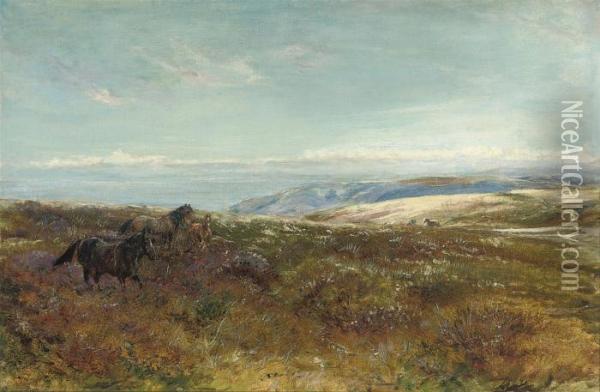 Ponies On The Moors, Summer Oil Painting - Heywood Hardy