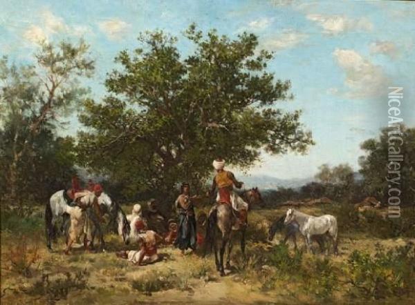 La Halte Des Cavaliers. Oil Painting - Georges Washington
