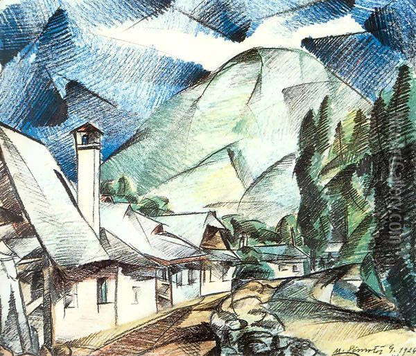 Street in Nagybanya 1924 Oil Painting - Geza Bene