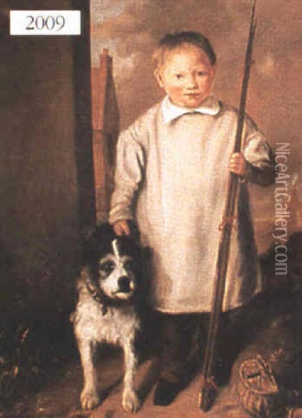 Little Boy With Fishing Pole And Dog Oil Painting - John Phillip