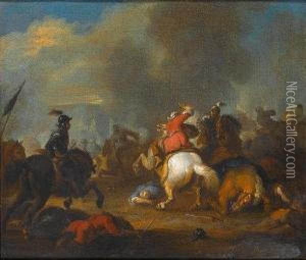A Cavalry Battle Between Christians Andturks Oil Painting - Pandolfo Reschi
