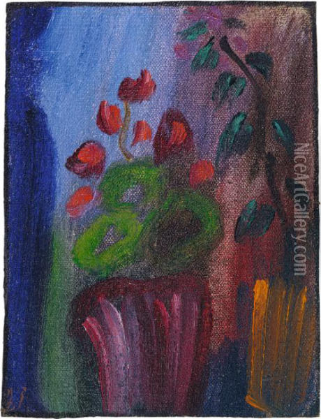 Stilleben (alpenveilchen Mit Sieben Roten Bluten) Oil Painting - Alexei Jawlensky