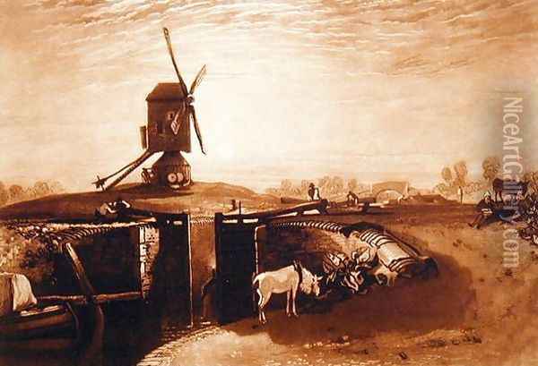 Windmill and Lock, engraved by William Say 1768-1834 Oil Painting - Joseph Mallord William Turner