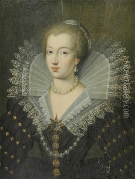 Portrait Of A Lady In Pearls And Lace Oil Painting - Frans Pourbus the younger
