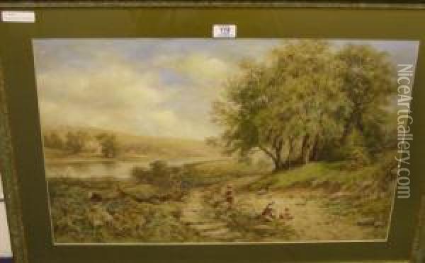 River Scene With Berry Pickers Oil Painting - A. Mcarthur