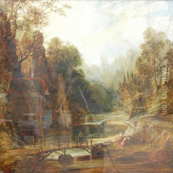 River Landscape Oil Painting - George Arthur Hickin
