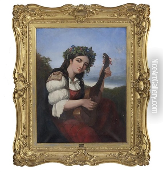 Young Neapolitan Girl With Mandolin Oil Painting - Thomas Uwins