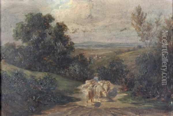 Schafer Mit Seiner Herde Auf Einem Weg Im Voralpenland Oil Painting - Ludwig Mueller-Cornelius