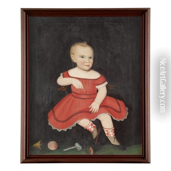Portrait Of A Young Boy Seated In Chair With Toys Oil Painting - Ammi Phillips