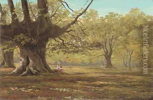 The old oak tree, Sherwood Forest, Nottinghamshire Oil Painting - Francis Sydney Muschamp