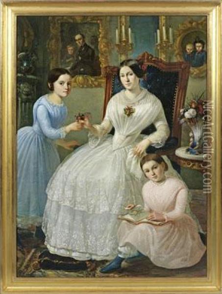 Junge Mutter Mit Tochtern Oil Painting - Ferdinand Georg Waldmuller