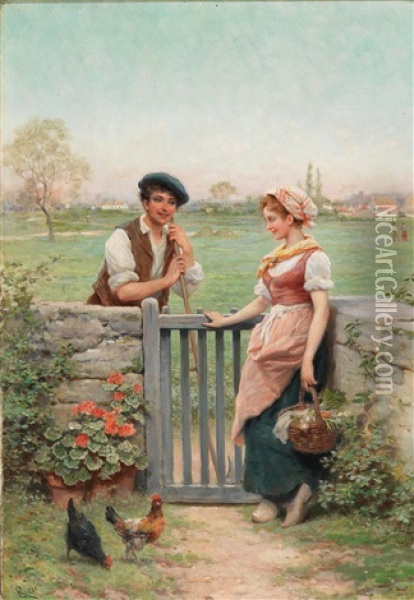 Chatting By The Fence Oil Painting - Lucius Rossi