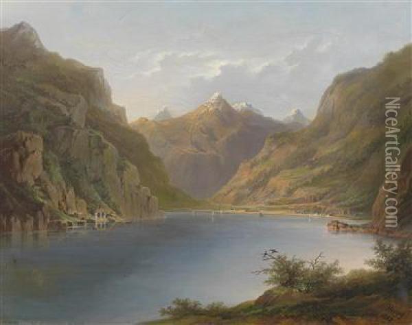 Lake Lucerne With View Of The Tell Chapel Oil Painting - Herman Herzog