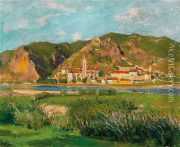 View Of Durnstein In The Wachau Oil Painting - Anton Hans Karlinsky