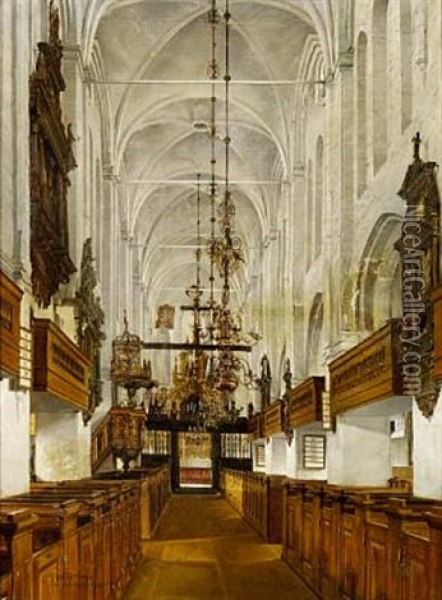 St. Olai Kirke I Helsingor (interior From St. Olai Church In Helsingor) Oil Painting - Josef Theodor Hansen