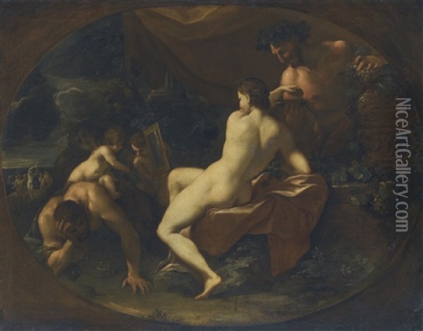 A Maenad Attended By Satyrs And Putti In A Landscape Oil Painting - Domenico Maria Canuti