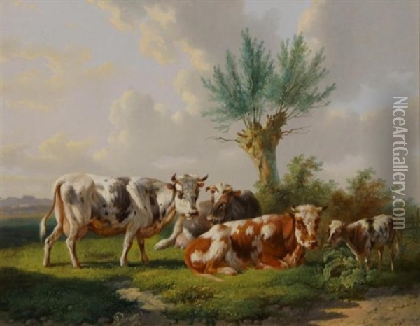 Koeien In De Wei Oil Painting - Albertus Verhoesen