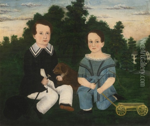 The Downs Children From Cannonsville, New York, 1843 Oil Painting - Susan Catherine Waters