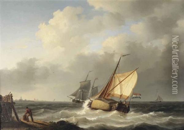 A Hay Barge On The Choppy Waves Of The Zuiderzee Oil Painting - Willem Gruyter The Younger