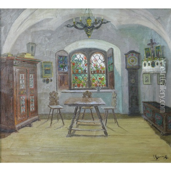 Interior With View Through A Window Oil Painting - Jakob Koganowsky