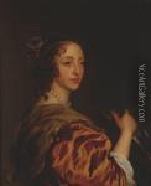 Henrietta Maria - A Head And Shoulders Portrait Oil Painting - Sir Peter Lely