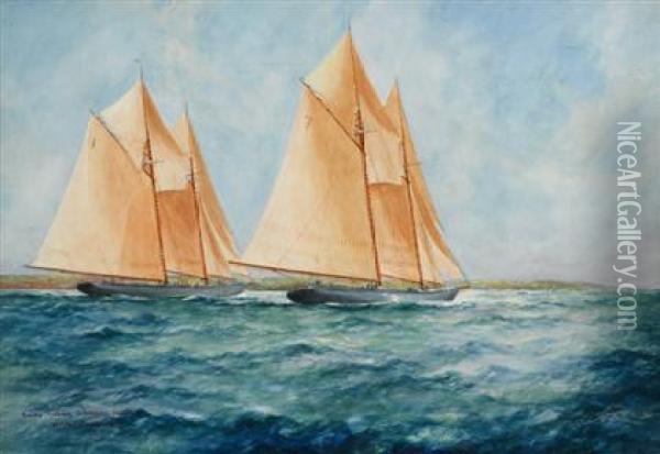 Grand Banks Fishing Schooners Racing Oil Painting - William Minshall Birchall