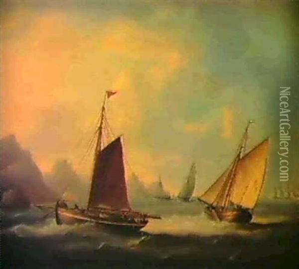 Dutch Fishing Boats At Sea Oil Painting - Thomas Buttersworth