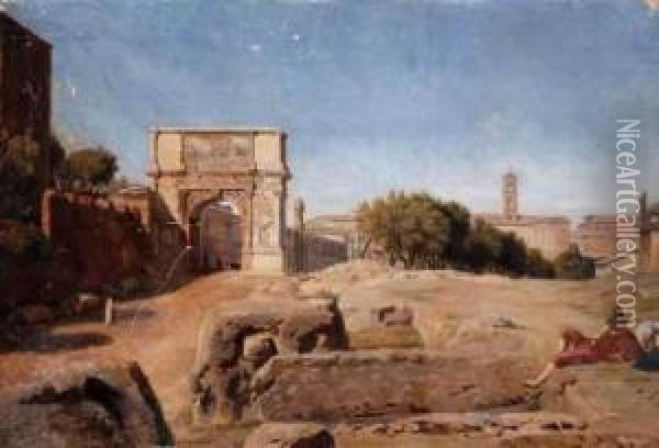 Rome, L'arc De Vespasien Et Titus Oil Painting - Alphonse Henri Perin